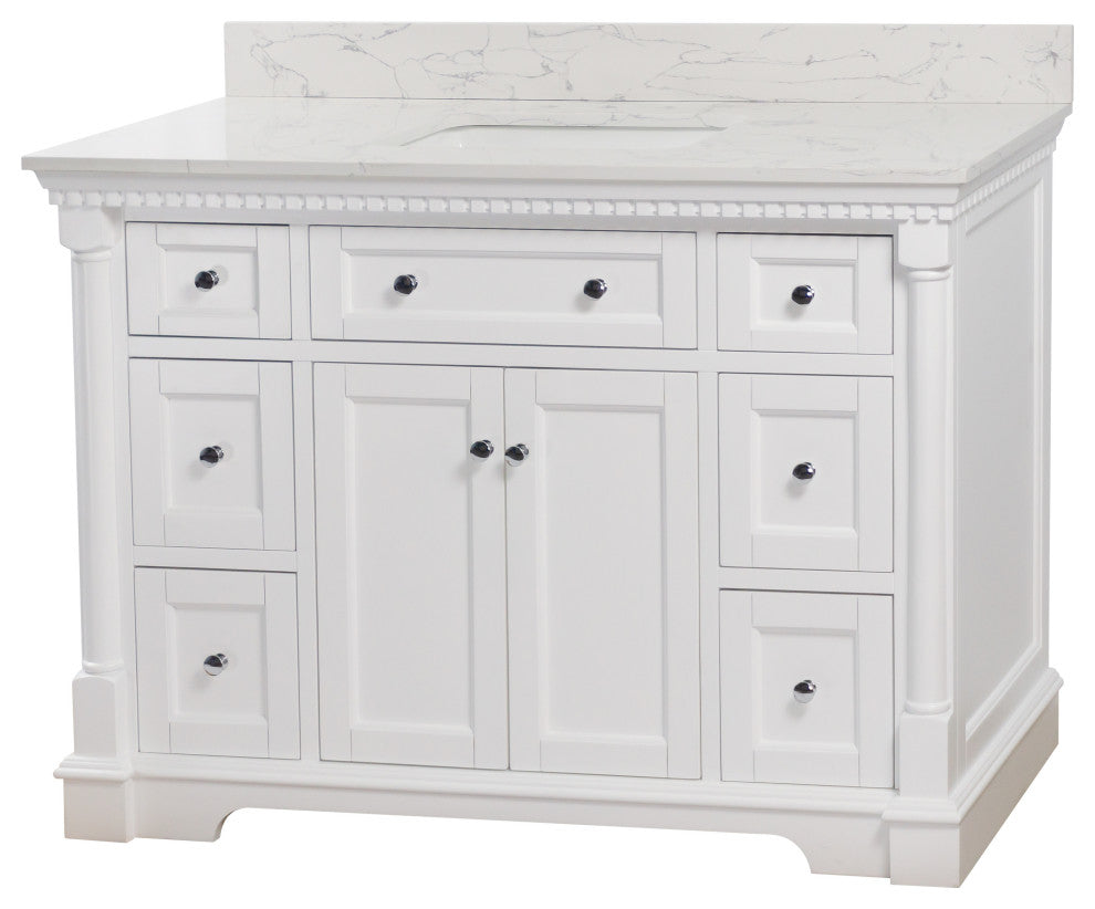 Sydney 48" Bathroom Vanity, White, Engineered Marble