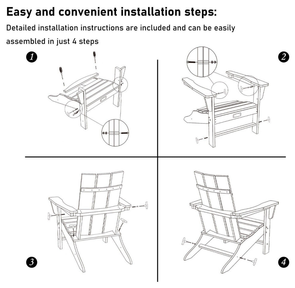 CASAINC Adirondack Chair PS Board 3 Back Panel Outdoor Widened Armrests Red