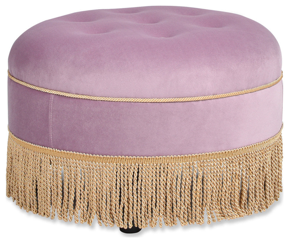 Yolanda 24" Upholstered Round Accent Ottoman, Lavender Velvet