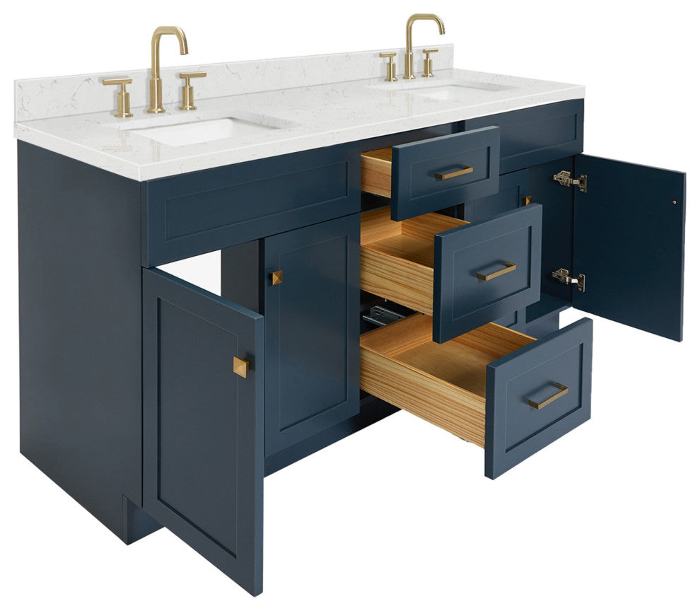 Ariel Hamlet 72" Double Rectangle Sink Bathroom Vanity, Carrara Quartz