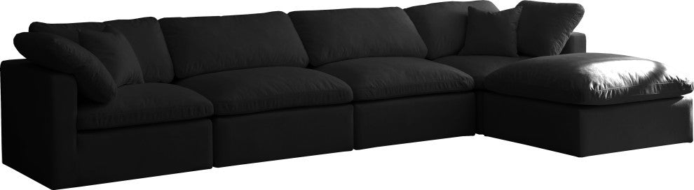 Plush Velvet / Down Standard Comfort L-Shaped Modular Sectional, Black, 5-Piece: 2 Armless Chair, 2 Corner Chair, 1 Ottoman