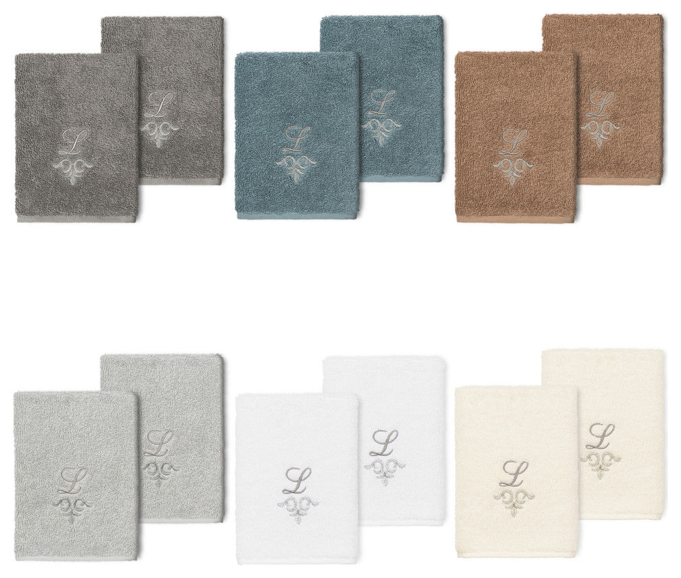 Linum Home Turkish Cotton Monica 2-Piece Embellished Washcloth Set, Latte