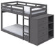 Benzara BM284031 Twin Bunk Bed With Cabinet, 3 Compartments, Ladder, Gray