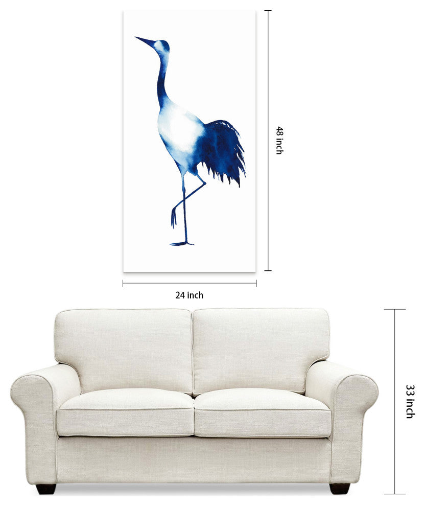 "Ink Drop Crane 2" Wall Art on Frameless Free Floating Tempered Glass Panel