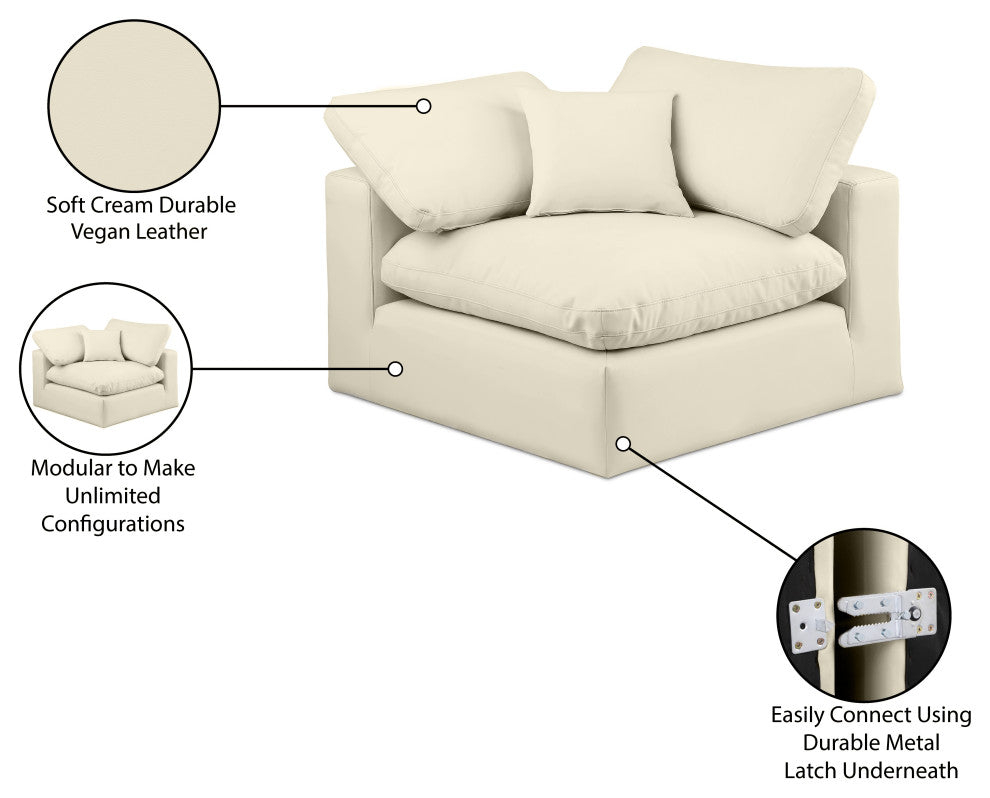 Comfy Beige Linen Textured Fabric Modular Chair, Cream, Vegan Leather, Corner Chair