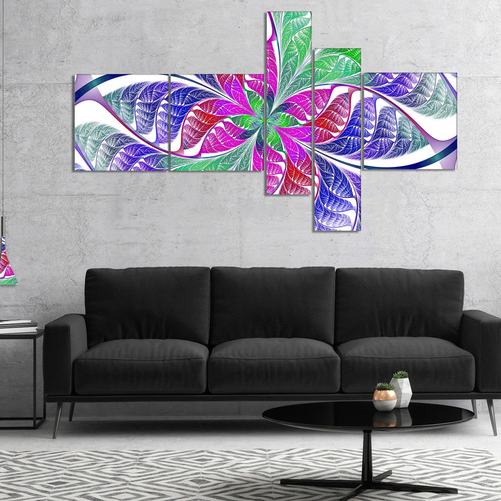 Flower like Fractal Stained Glass, Abstract Wall Art Canvas, 60"x32", 5 panels