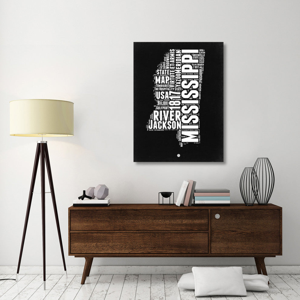 "Mississippi Black and White Map" Fine Art Print