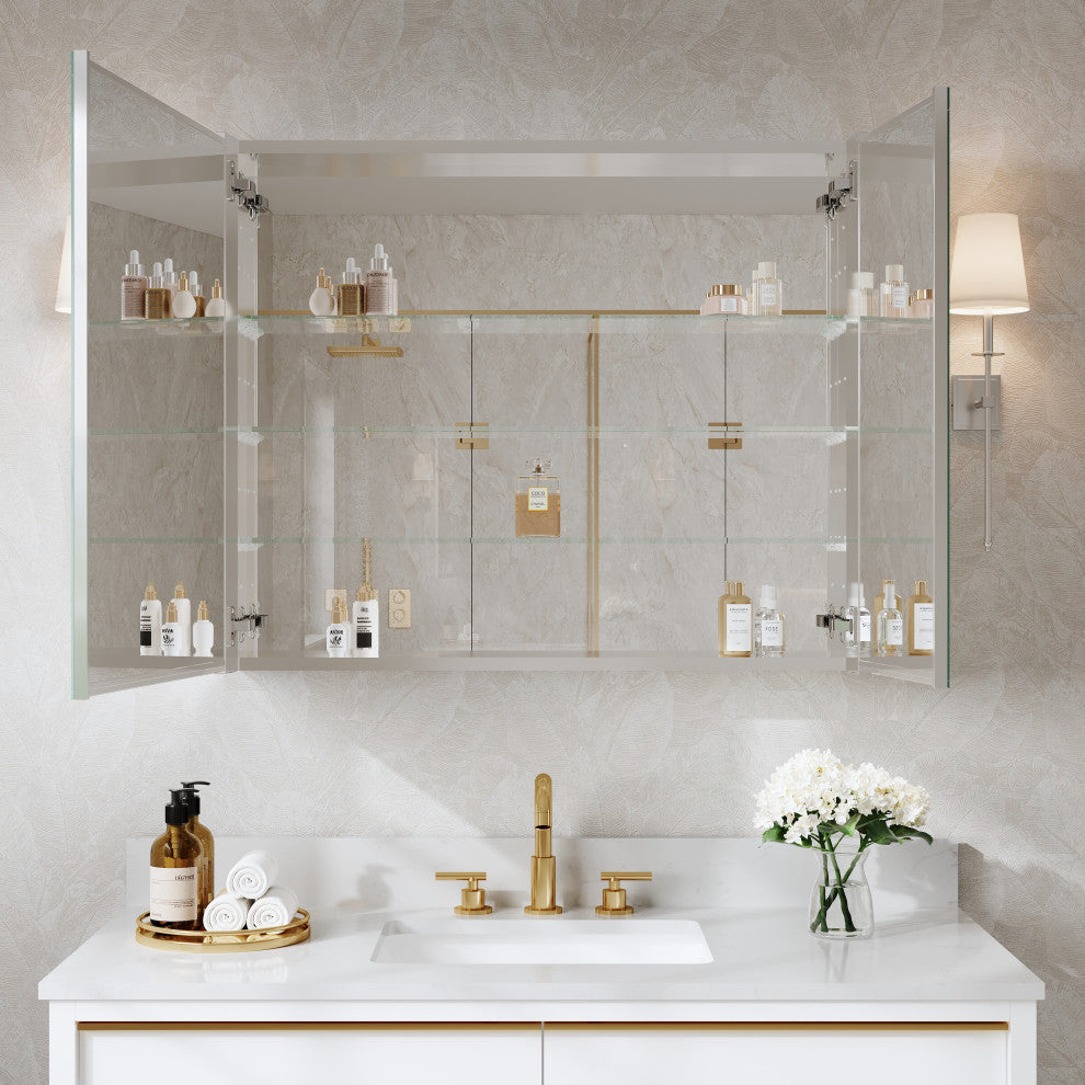 Recessed/Surface Mount Bathroom Medicine Cabinet, Soft-Close Blum Hinges, 36"x30", Dual Swing