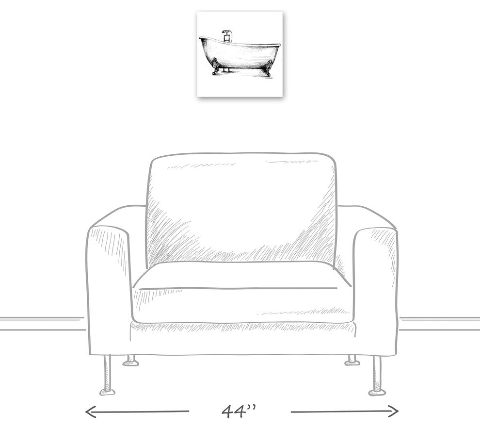 Vintage Bathtub Sketch Wall Art, Canvas