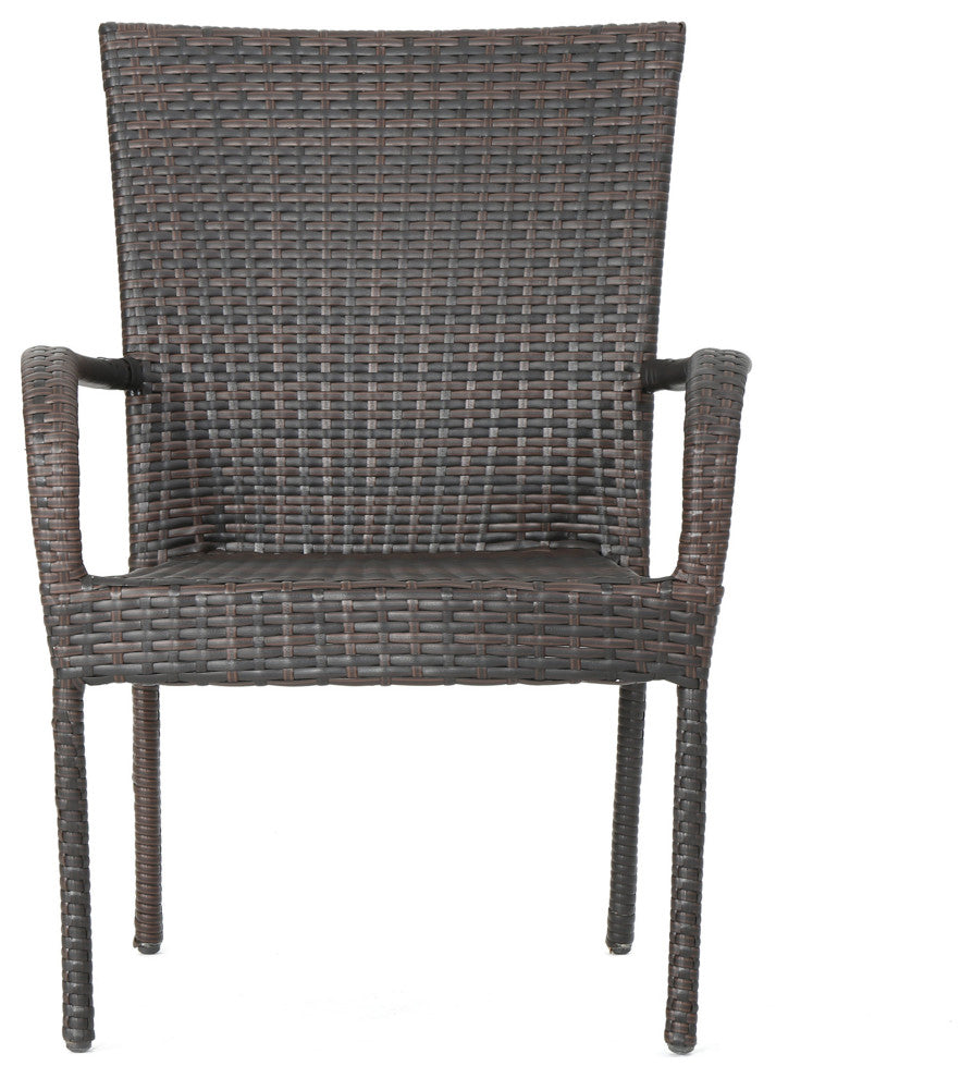 GDF Studio 7-Piece Kory Outdoor Multibrown Wicker Round Dining Set