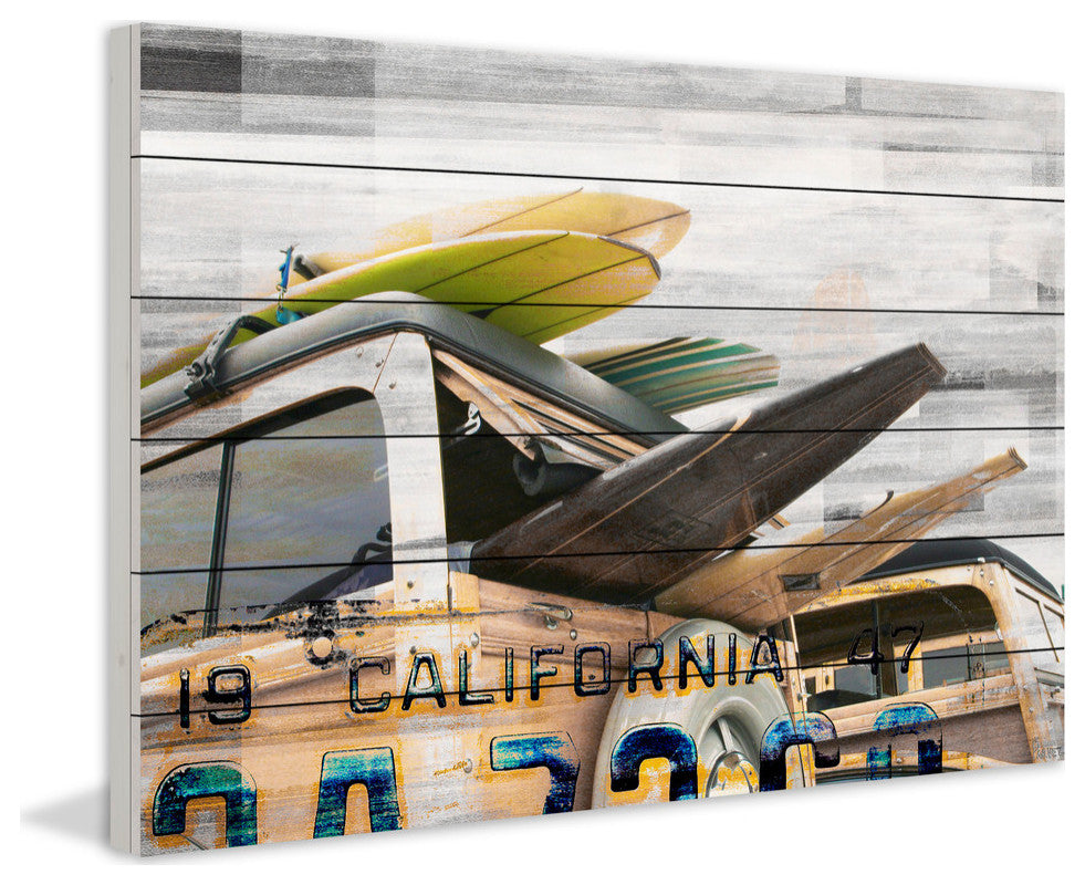 "Cali Day" Print on White Wood, 36"x24"