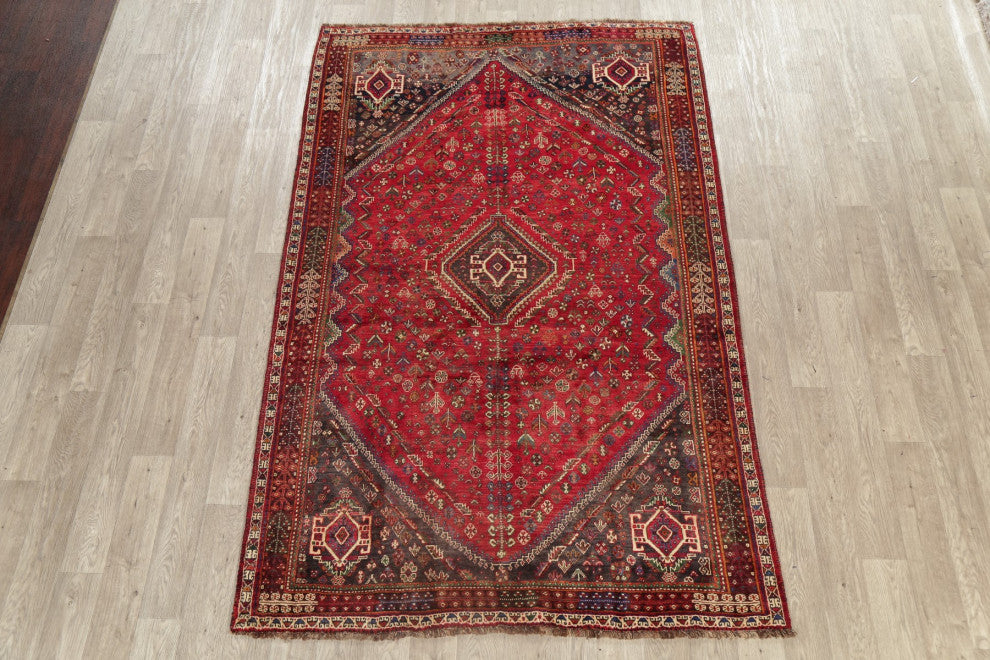 Consigned, Antique Oriental Persian Traditional Hand-Knotted Area Rug, Red, 6x9