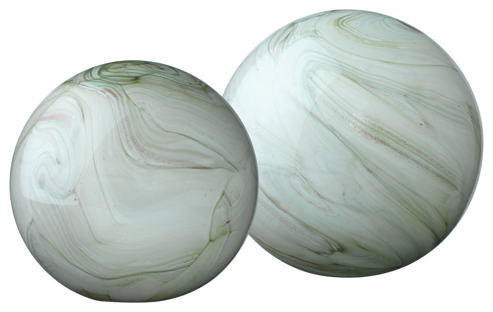 2-Piece Cosmos Glass Balls, Sage Swirl