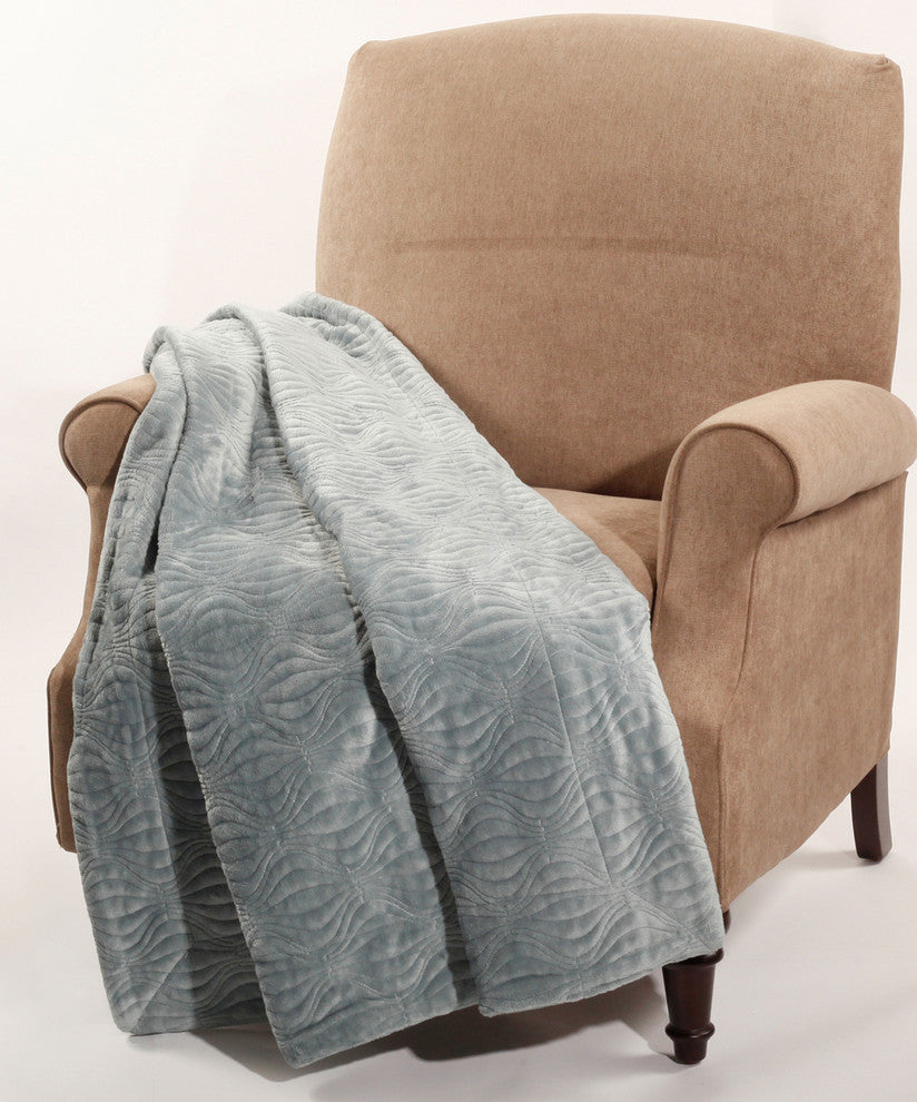 Flannel Fleece Embroidered Throw, Silver Blue