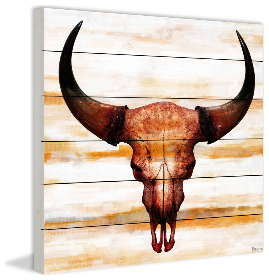 "Burnt Orange Skull" Print on White Wood, 40"x40"