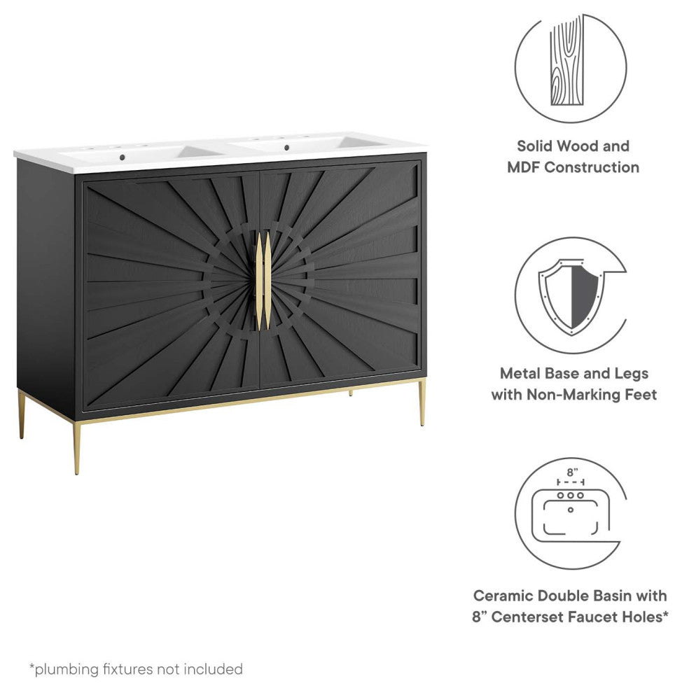Awaken 48" Double Sink Bathroom Vanity, White Black