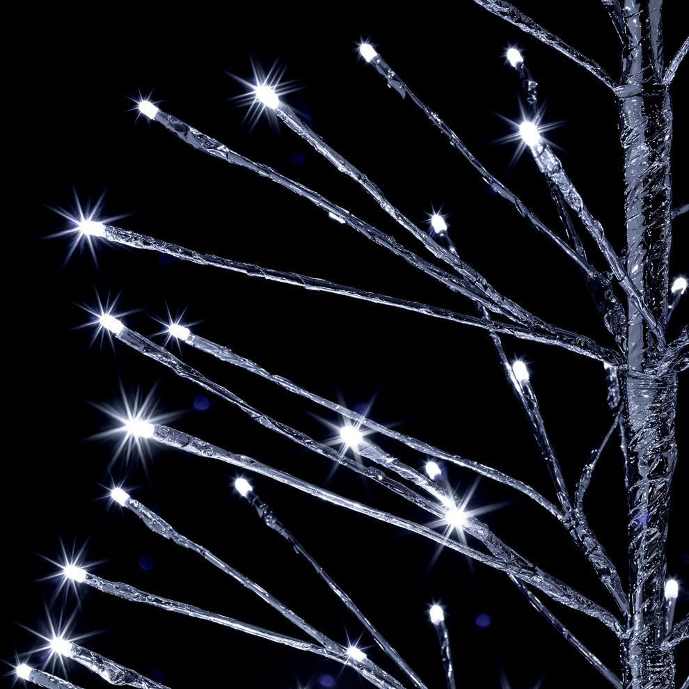 60"H Indoor/Outdoor Artificial Christmas Tree with Cool White LED Lights, Silver