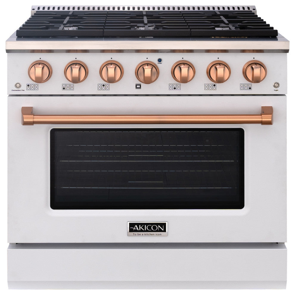 36" Slide-in Freestanding Gas Range & 5.2 Cu. Ft. Oven, 6 Burners. White, White & Copper, 36"