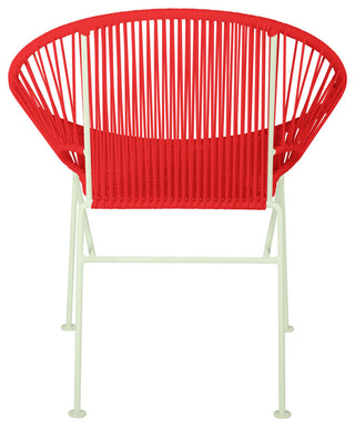 Concha Indoor/Outdoor Handmade Dining Chair, Red Weave, Chrome Frame