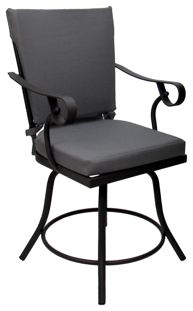 Outdoor/Indoor Patio Swivel Dining Chair Jamey With Arms, Dark Gray Linen - Black