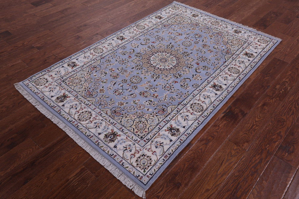 4' 1" X 6' 3" Wool & Silk Hand-Knotted Persian Nain Rug - Q14737