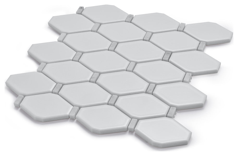 Badajoz 11.5x10.94, Honeycomb Glass Mosaic Tile, White, Sample