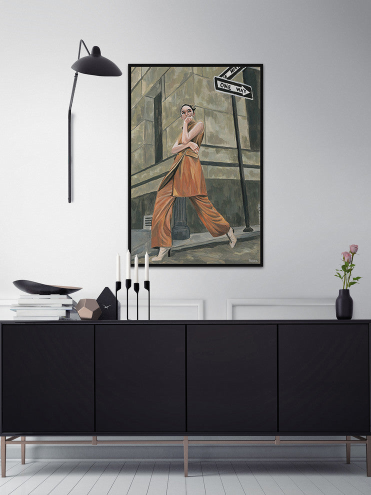 "Corner Street Fashion II" Floater Framed Painting Print on Canvas, 40"x60"