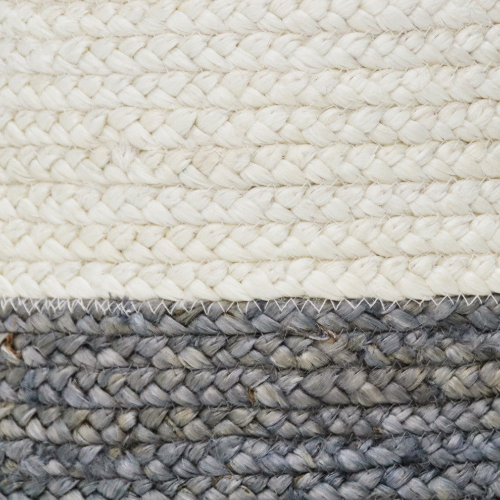 Two-Tone Off-White Jute Decorative Basket With Handles, Frost Gray, 17"