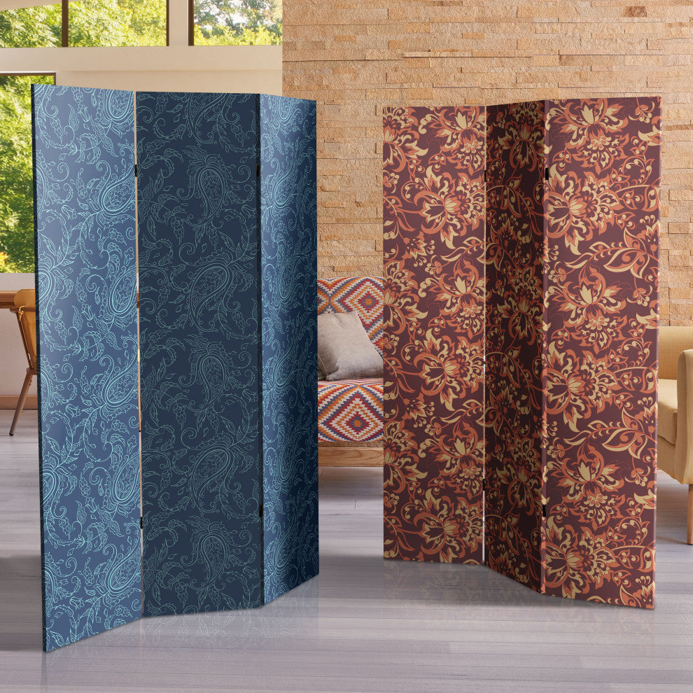 6' Tall Double Sided Floral Wallpaper Canvas Room Divider