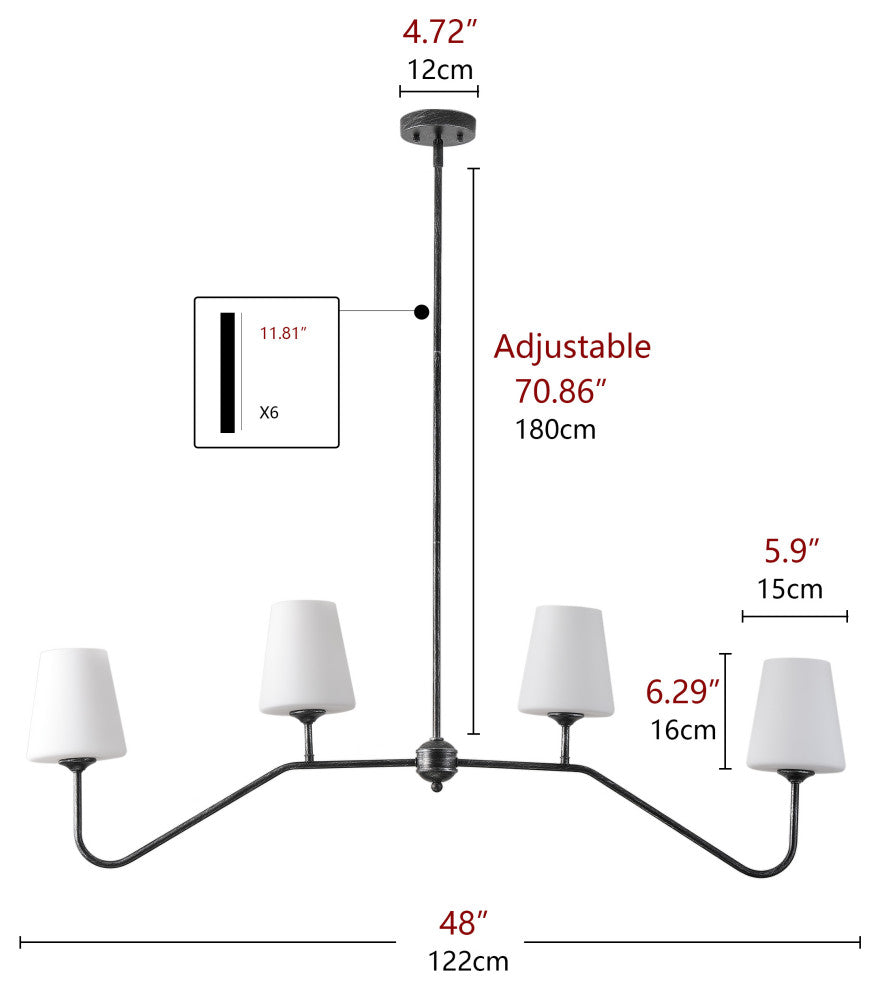 Modern 4-Light Milk White Glass Shade Chandelier for Kitchen Island, Black