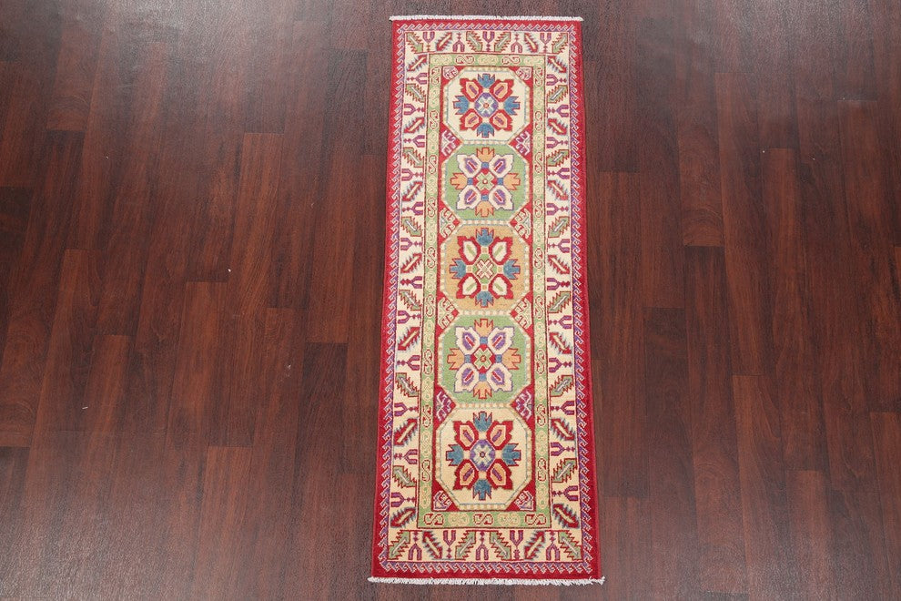 Traditional Kazak Oriental Hand-Knotted Pakistani Wool Runner Rug, 5'10"X2'0"