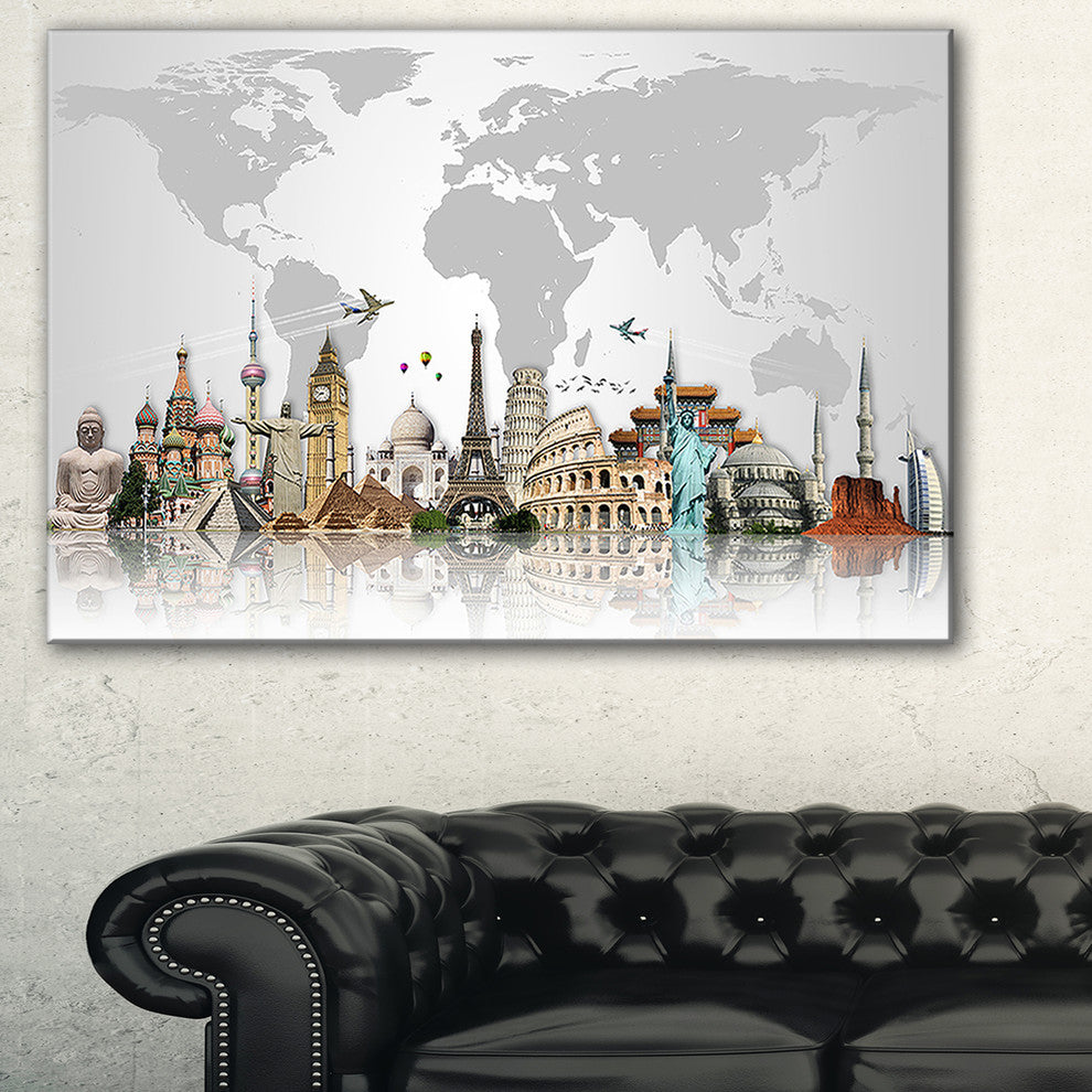 "Famous Monuments Across World" Art Canvas Print, 32"x16"