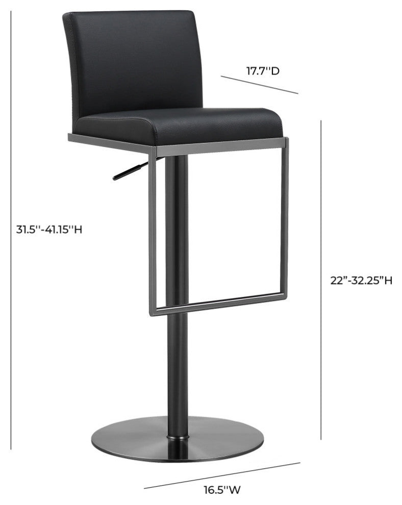 All Black Barstool, PU Black Leather