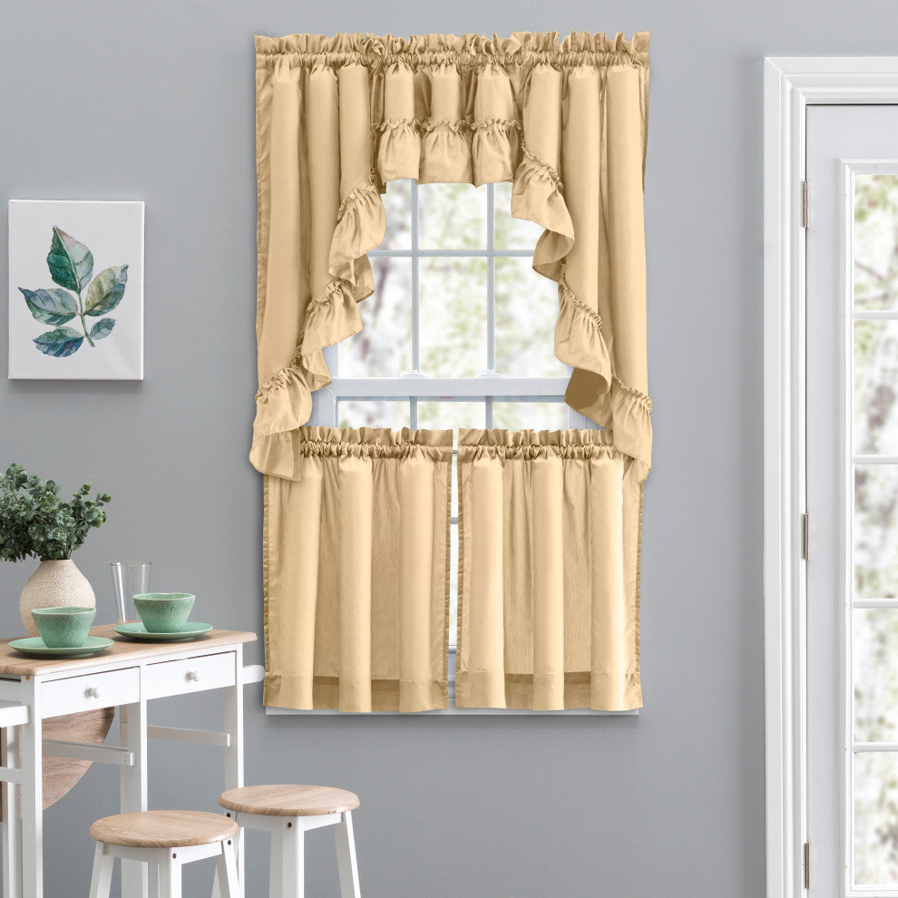 Ellis Curtain Stacey Tailored Tier Pair Curtains, Almond, 56"x36"