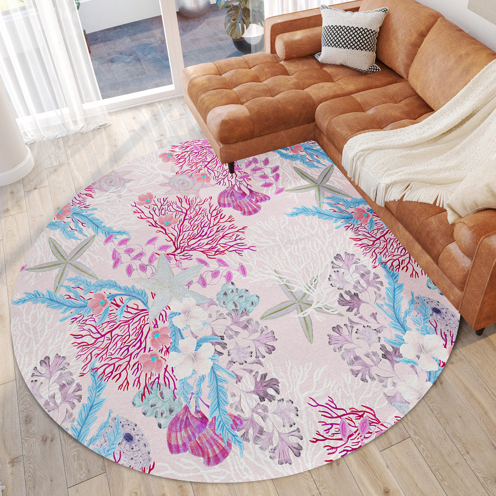 Indoor/Outdoor Seabreeze SZ1 Blush Machine Washable 8' x 8' Round Rug