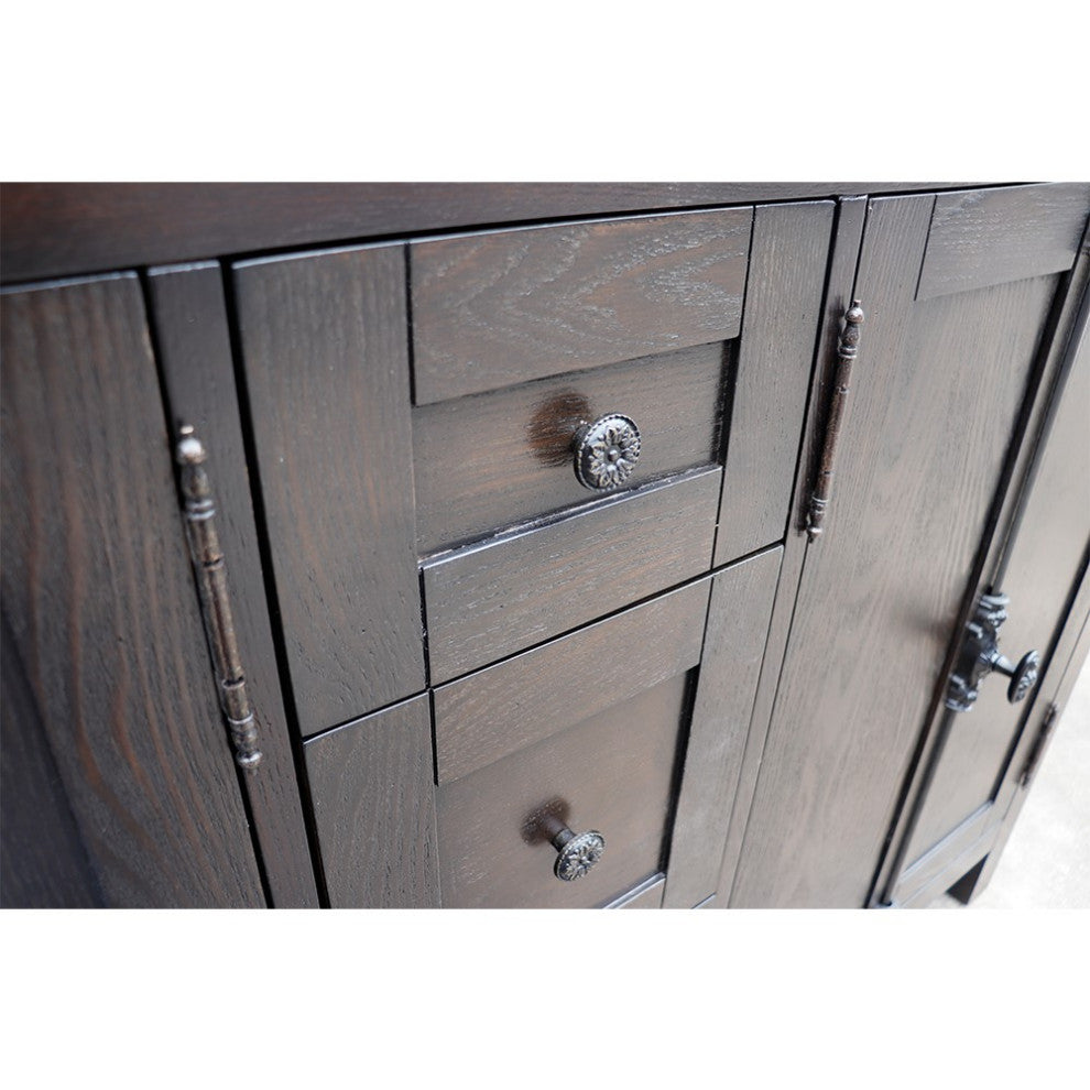 55" Double Vanity, Brown Ash Finish With Black Galaxy Top