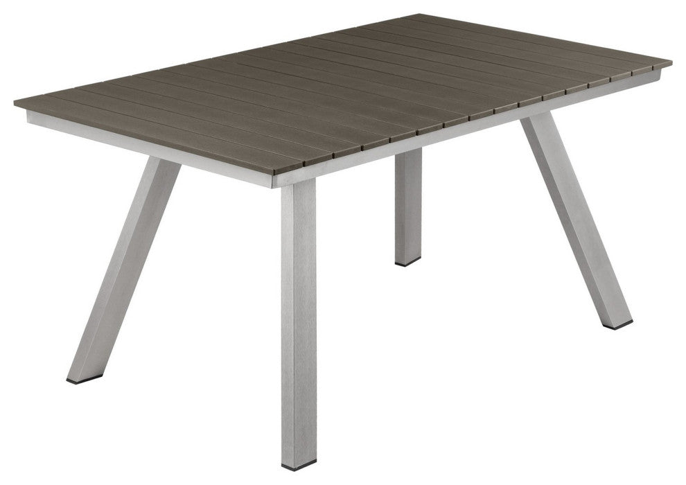 Benzara BM287730 Outdoor Table, Polyresin Plank Top, Smooth Gray Aluminum Frame