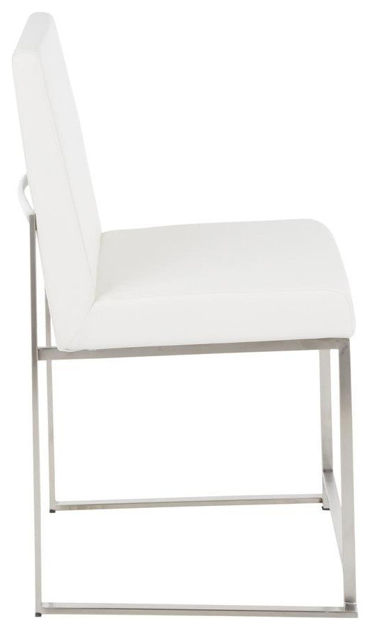 Brushed Stainless Steel, White PU High Back Fuji Dining Chair - Set of 2