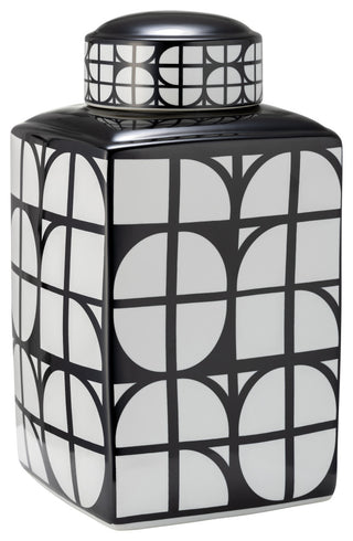 Ceramic 16"H Square Jar, Lid, Black/White