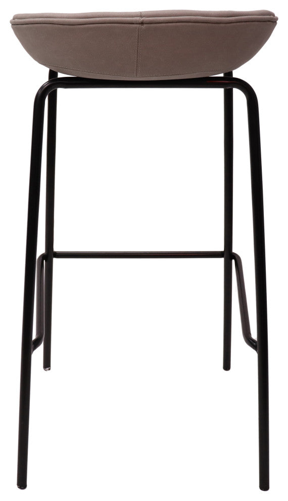 LeisureMod Servos Barstool With Faux Leather Seat and Iron Frame, Light Gray