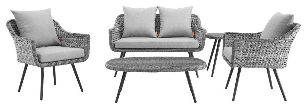 Endeavor 5Pc Outdoor Patio Loveseat Armchair Coffee Table Set EEI3178GRYGRYSET
