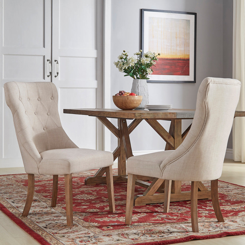 Keighley Button Tufted Hourglass Dining Chair, Set of 2, Beige