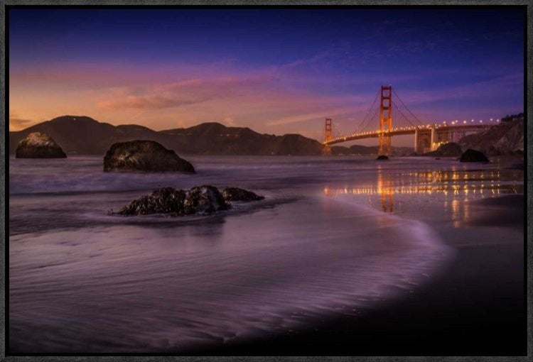 "Golden Gate Bridge Fading Daylight" Framed Canvas Giclee by Mike Leske, 23x16"