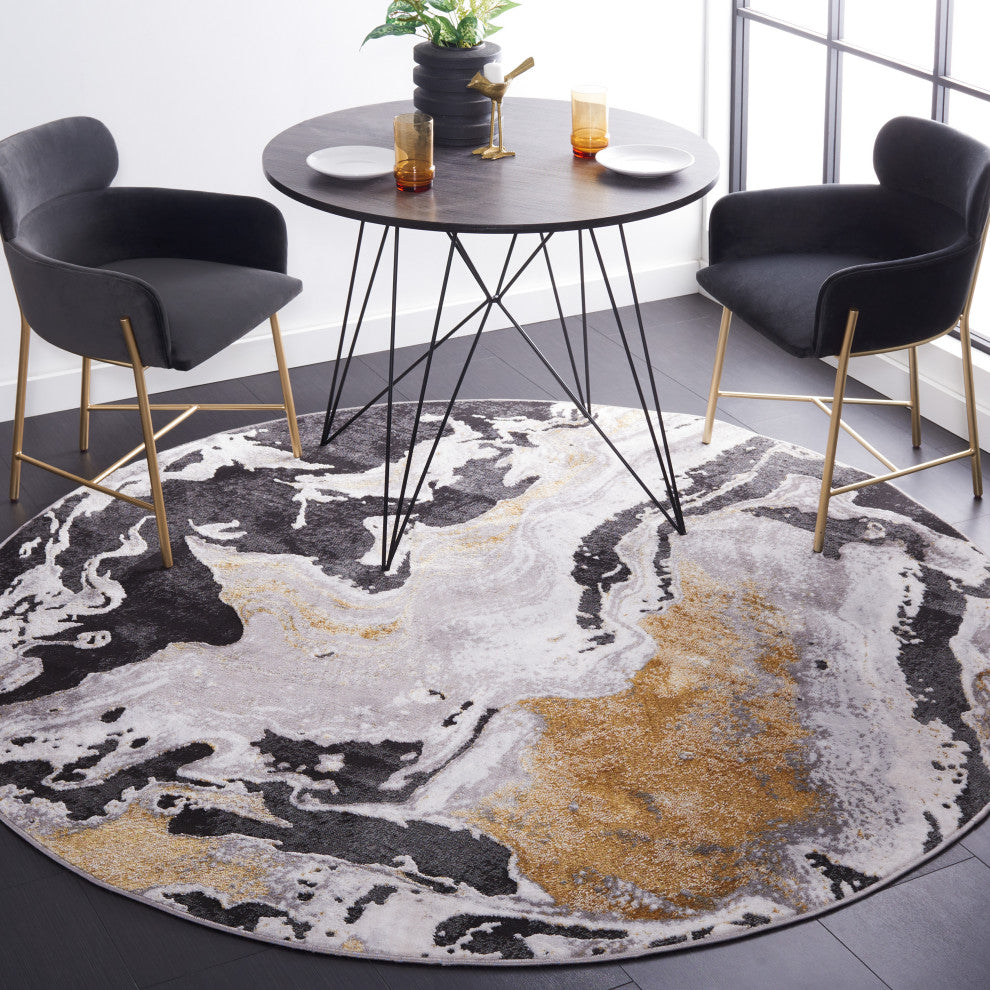 Safavieh Amelia Collection, ALA277 Rug, Charcoal/Gold, 6'7" Round