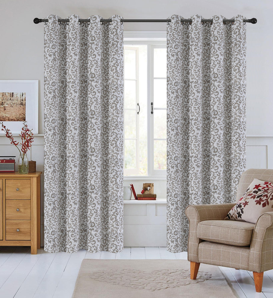 Jacquard Scroll Drapery Curtain Panels, Taupe, 50"x96", Set of 2