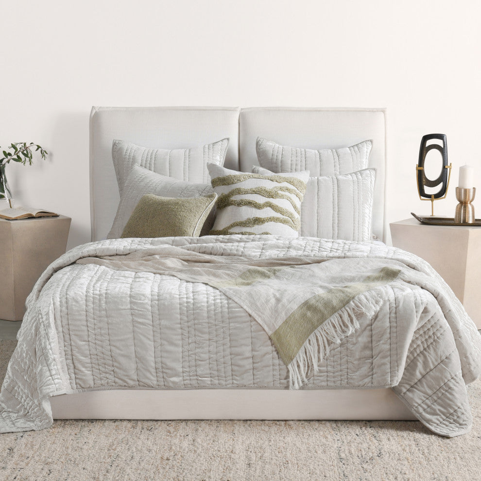 Seville Velvet Fabric Quilt by Kosas Home, Oyster Grey, King