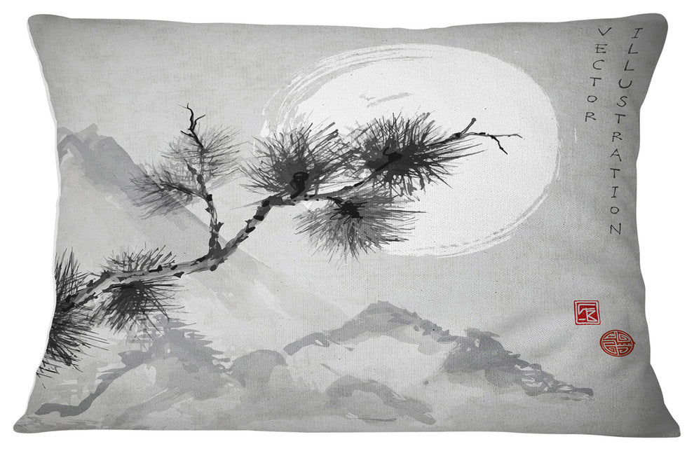 Pine Tree Branch Japanese Throw Pillow, 12"x20"
