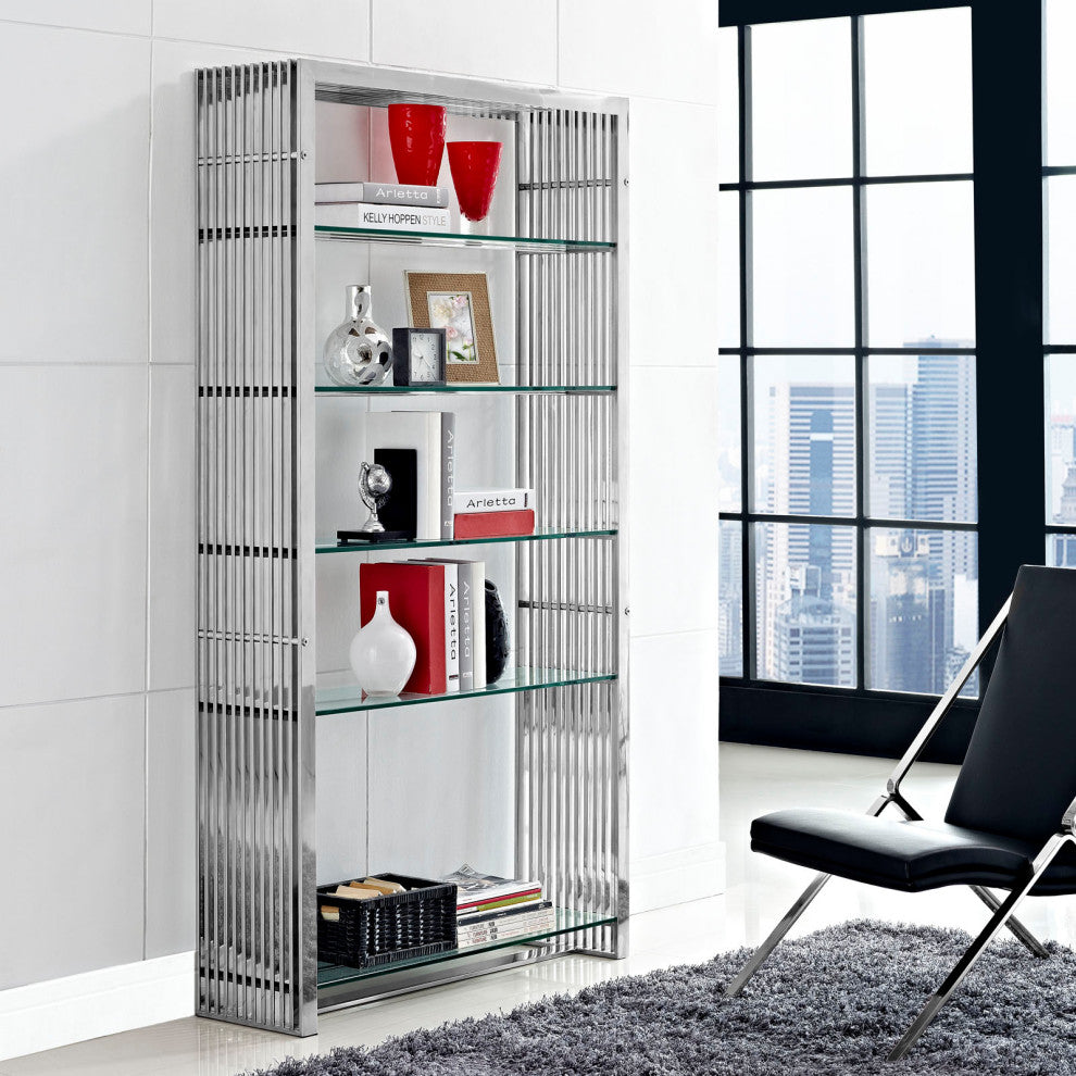 Modern Silver Gridiron Stainless Steel Bookshelf