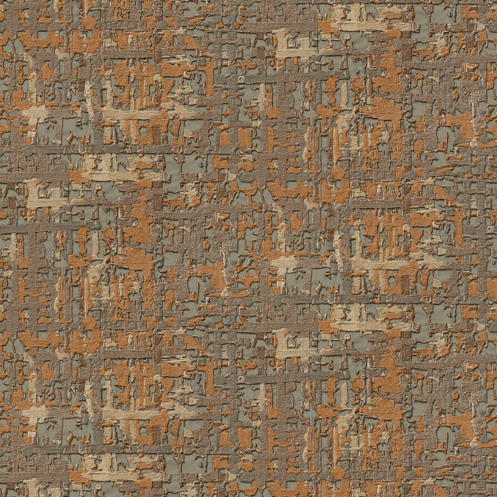 Textured Wallpaper, Graphical Wall Pattern, Brown Metallic Orange Taupe, 1 Roll