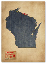 'Wisconsin Map Denim Jeans Style' Canvas Art by Michael Tompsett